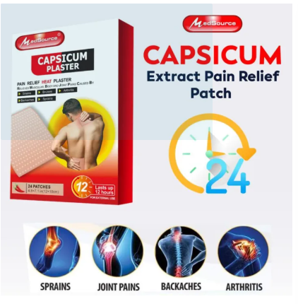 Medsource Capsicum Pain Relief Heat Plaster Relieves Muscular Body & Joint Pains {24 Patches Box}