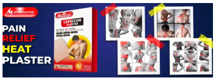Medsource Capsicum Pain Relief Heat Plaster Relieves Muscular Body & Joint Pains {24 Patches Box}