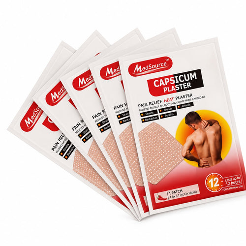 Medsource Capsicum Pain Relief Heat Plaster Relieves Muscular Body & Joint Pains {24 Patches Box}